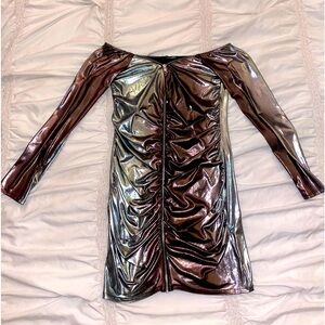 Metallic Ruched Mini Dress - Fashion Nova (Small)
